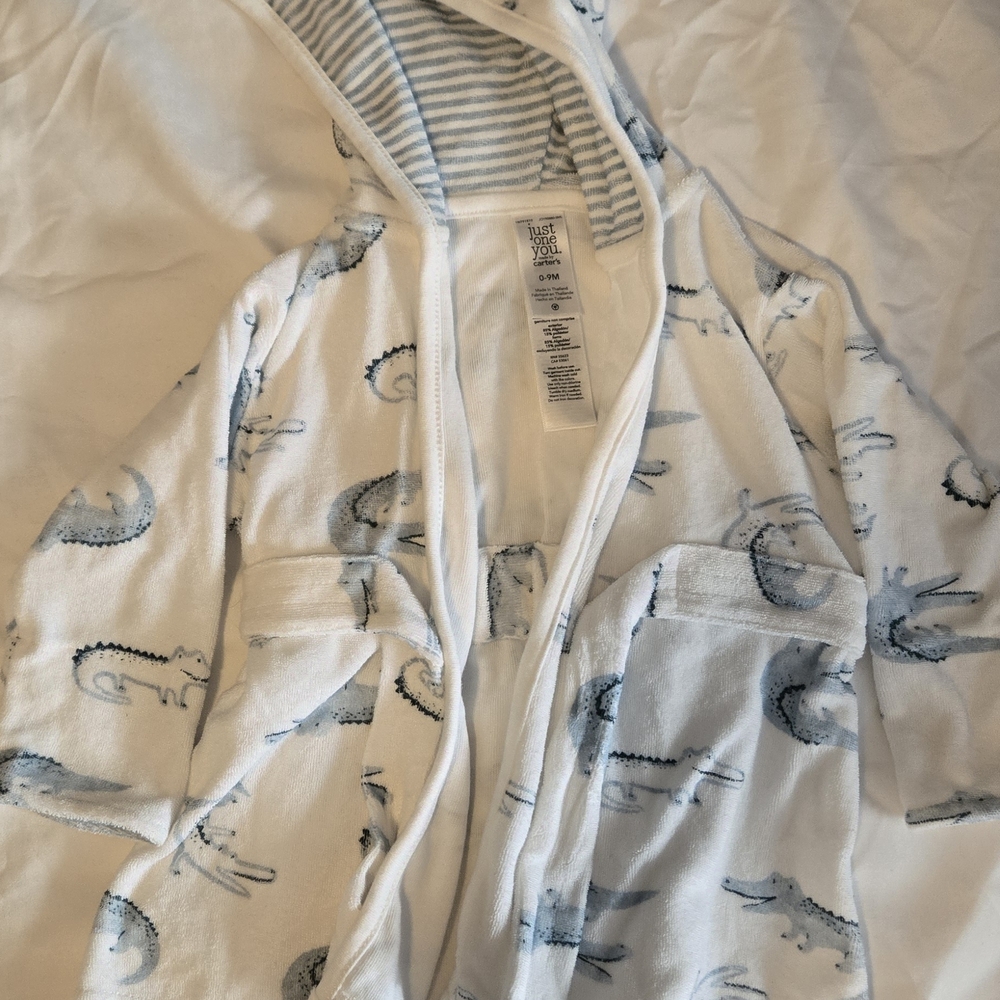 Carter's White and Blue Dinosaur Pajama Robe